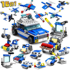 305-Pieces 16 In 1 City Police Helicopter Car Building Blocks