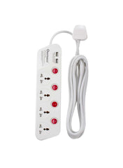 Oshtraco 4-Way Extension Cord With 2 USB Ports 4m