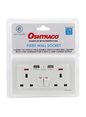 Oshtraco 2-Gang Wall Socket W/USB Port 13A