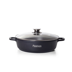 Fissman Kitchen Cookware Shallow Casserole Greta 28Ã—8 cm / 4 Ltr With Glass Lid With Induction Bottom (Aluminum With Non-Stick Coating)