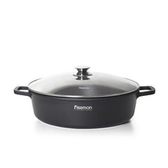 Fissman Kitchen Cookware Shallow Casserole Greta 32Ã—8 cm / 5.1 Ltr With Glass Lid With Induction Bottom (Aluminum With Non-Stick Coating)