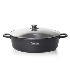 Fissman Kitchen Cookware Shallow Casserole Greta 36Ã—10.5 cm / 9 Ltr With Glass Lid With Induction Bottom (Aluminum With Non-Stick Coating)