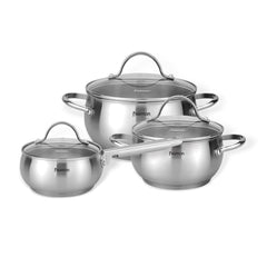 Fissman Kitchen 6Pcs Cookware Set Martinez 6 Pcs With Glass Lids / Mirror Outside (Stainless Steel)