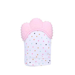Baby Teething Mittens Self Soothing Pain Relief Mitt, Silicon Sounding Baby Glove Stimulating Teether Toy for Babies, Infants, Toddlers, Boy & Girl 3-12 Months Baby Shower Gift (Pink)