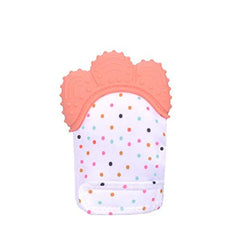 Baby Teething Mittens Self Soothing Pain Relief Mitt, Silicon Sounding Baby Glove Stimulating Teether Toy for Babies, Infants, Toddlers, Boy & Girl 3-12 Months Baby Shower Gift (Orange)