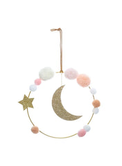 Atmosphera Wood And Polyester Moon And Pompom Wall Deco 14 5 X 3 X 21 5 Cm