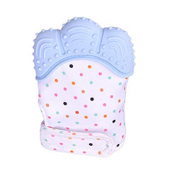 Baby Teething Mittens Self Soothing Pain Relief Mitt, Silicon Sounding Baby Glove Stimulating Teether Toy for Babies, Infants, Toddlers, Boy & Girl 3-12 Months Baby Shower Gift (Blue)