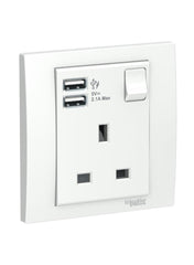 Schneider Electric Vivace 1 Gang Switched Sockets with 2 USB Chargers 8.7 x 8.7 x 4.19cm