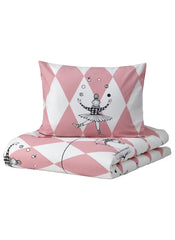 Duvet Cover And Pillowcase Ballerina Pattern Pink White 150 x 200 50 x 80 Cm