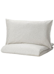 Duvet Cover And 2 Pillow Cases White Black Check 240x220cm And 50x80cm