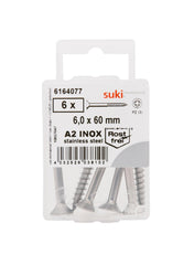 Suki Stainless Steel Pozidriv Recess Chipboard Screws 6 x 60mm Pack Of 6