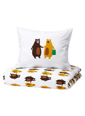 Duvet cover and pillowcase, bear pattern yellow/brown, 150x200/50x80 cm