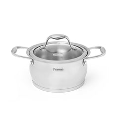 Fissman Kitchen Cookware Stockpot Miranda 18Ã—10 cm / 2.6 Ltr With Glass Lid (Stainless Steel)