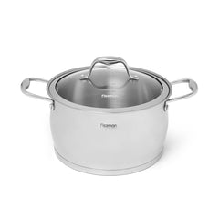 Fissman Kitchen Cookware Stockpot Miranda 20Ã—12 cm / 3.7 Ltr With Glass Lid (Stainless Steel)