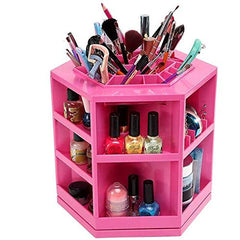 360 Degree Carousel Rotating Cosmetic Storage Box Pink