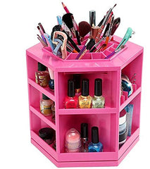 Spinning Makeup Organizer – 360º Rotating Cosmetic Storage Box, Plastic - Pink
