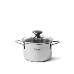 Fissman Kitchen Cookware Bambino Mini Cooking Pot 12Ã—7.5 cm / 0.8 Ltr With Glass Lid (Stainless Steel)