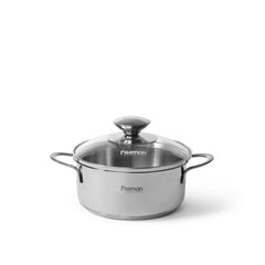 Fissman Kitchen Cookware Bambino Mini Cooking Pot With Glass Lid 14Ã—6.0 cm / 0.9 Ltr (Stainless Steel)