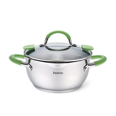 Fissman Kitchen Cookware Stockpot Charlotte 18Ã—9 cm / 2 Ltr With Glass Lid, Pouring Lip And Lid Strainer (Stainless Steel)