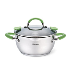 Fissman Kitchen Cookware Stockpot Charlotte 20Ã—10 cm / 2.5 Ltr With Glass Lid, Pouring Lip And Lid Strainer (Stainless Steel)