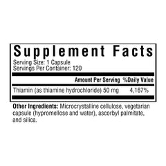 Thiamine 50mg Dietary Supplement - 120 Capsules
