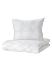 Duvet cover and pillowcase, check pattern white/yellow, 150x200/50x80 cm