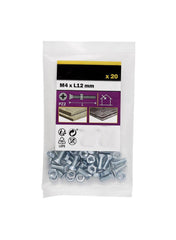 Carbon Steel Countersunk Machine Screw And Nut Set 1.2cm 20Pcs
