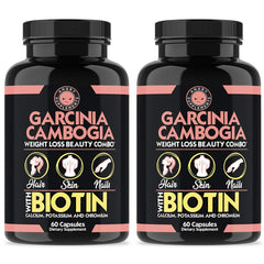 2-Piece Garcinia Cambogia Weight Loss Beauty Combo With Biotin, Calcium, Potassium And Chromium - 60 Capsules