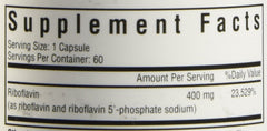 Riboflavin Dietary Supplement 400mg - 60 Capsules