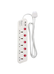 Oshtraco 5-Way Extension Cord With 4 USB Ports 2m