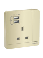 Schneider Electric Avatar On Switched Socket With USB Chargers 8.6 x 8.6 x 3.17cm