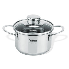 Fissman Kitchen Cookware Mini Cooking Pot Bambino 14Ã—7.5 cm / 1,1 Ltr With Glass Lid (Stainless Steel)