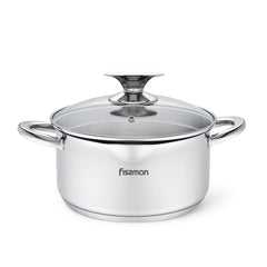 Fissman Kitchen Cookware Stockpot Elegance 24Ã—12,5 cm / 5,6 Ltr With Glass Lid, Pouring Lip And Lid Strainer (Stainless Steel)