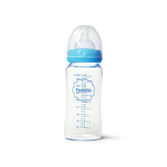 Fissman Baby Kids Blue Feeding Bottle With Wide Neck 260 ml (Borosilicate Glass)