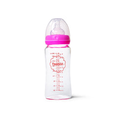 Fissman Baby Kids Pink Feeding Bottle With Wide Neck 260 ml (Borosilicate Glass)