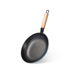 Fissman Kitchen Cookware Frying Pan Seagreen 24Ã—4.5 cm With Wooden Handle (Enamelled Lightweight Cast Iron With Non-Stick Coating)