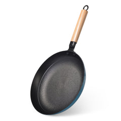 Fissman Kitchen Cookware Frying Pan Seagreen 28Ã—5.5 cm With Wooden Handle (Enamelled Lightweight Cast Iron With Non-Stick Coating)