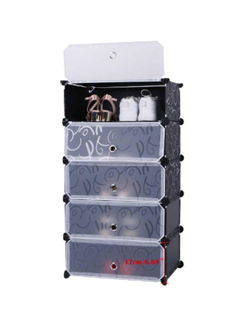 5-Cube Shoe Cabinet With Doors Black/Clear - Telemall UAE
