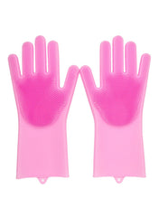Reusable Silicone Gloves And Cleaning Brush Pink 35.7x16.5x2cm