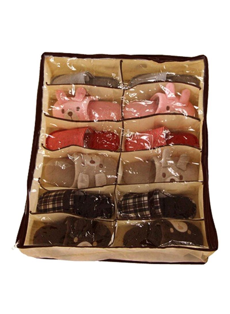Shoe Organizer Box Beige/Black 66x55x13centimeter - Telemall UAE