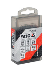 Screwdriver Bits 1/4"x50mm PZ2 10pcs/Box Yato Brand YT-78155