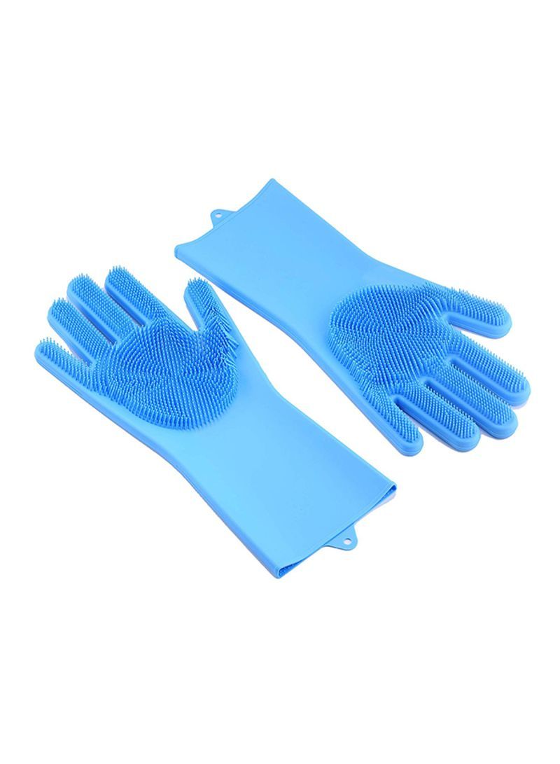 Magic Silicone Gloves With Wash Scrubber Blue 170g - Telemall UAE