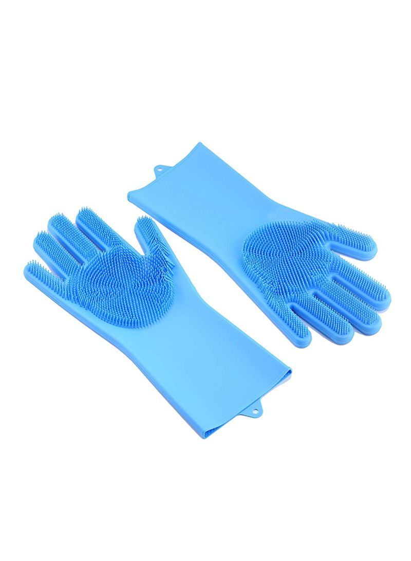 Magic Silicone Gloves With Wash Scrubber Light Blue 240g - Telemall UAE