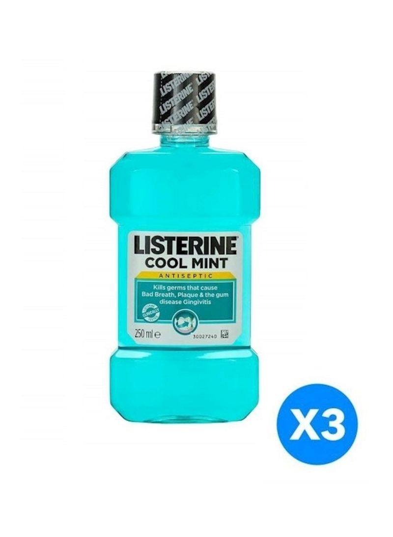 3-Piece Cool Mint Antiseptic Mouthwash Blue 250g - Telemall UAE