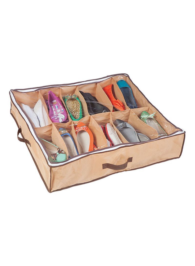 Pair Of 12 Shoe Organizer Beige 60 x 75 x 15centimeter - Telemall UAE