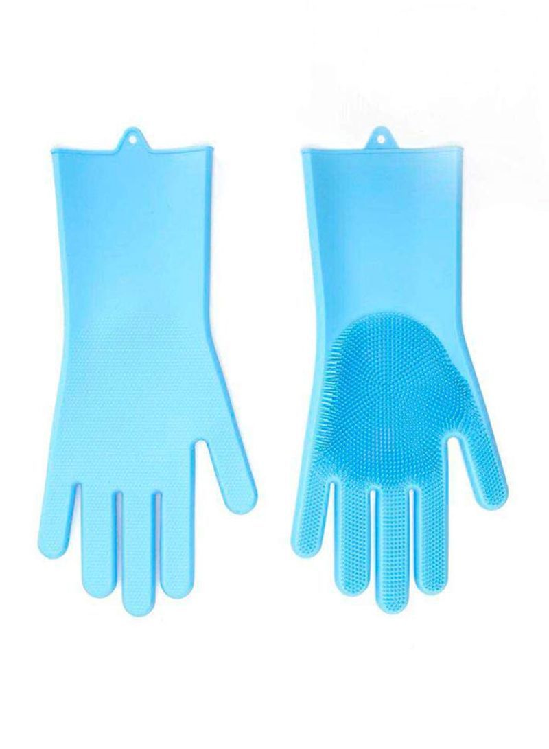Magic Silicone Gloves With Wash Scrubber Blue 13.6 x 6.1inch - Telemall UAE