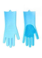 Magic Silicone Gloves With Wash Scrubber Blue 13.6 x 6.1inch - Telemall UAE