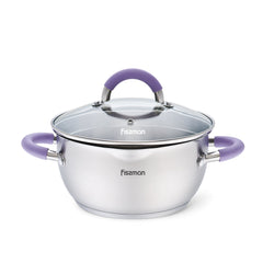 Fissman Kitchen Cookware Stockpot Annette 20Ã—10 cm / 2.5 Ltr With Glass Lid, Pouring Lip And Lid Strainer (Stainless Steel)