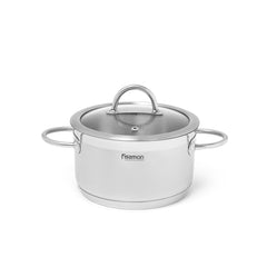 Fissman Kitchen Cookware Stockpot Benjamin 18Ã—10 cm / 2.5 Ltr With Glass Lid (Stainless Steel)