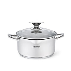 Fissman Kitchen Cookware Stockpot Elegance 20Ã—10 cm / 3.1 Ltr With Glass Lid, Pouring Lip And Lid Strainer (Stainless Steel)